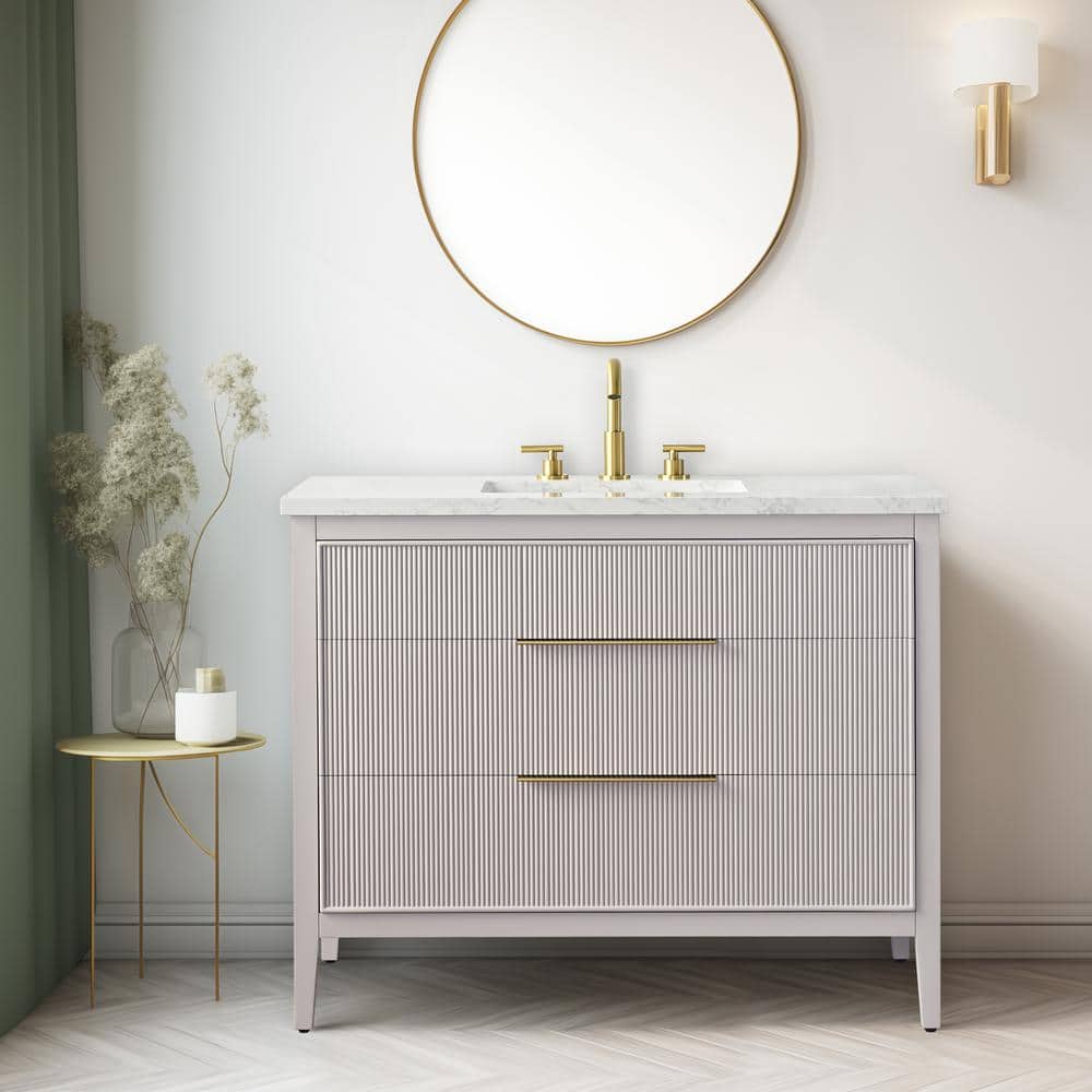 SUDIO Emma 42 in. W Bath Vanity in Taupe with Engineered Stone Top
