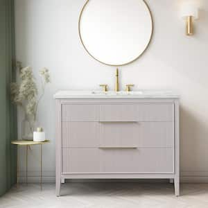 Emma 42 in. W Bath Vanity in Taupe with Engineered Stone Top in Arabescato with White Sink