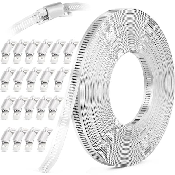 50 ft. Stainless Steel Hose Clamp Assortment Kit with Holes and 20 Fasteners, Adjustable Hose Clamps for Pipe Duct Tube