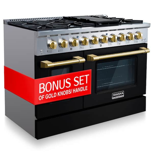 Professional 48 in. Freestanding Dual Fuel Range, 8-Burners, 6.7 cu. ft. Double Oven, Griddle in Matte Black