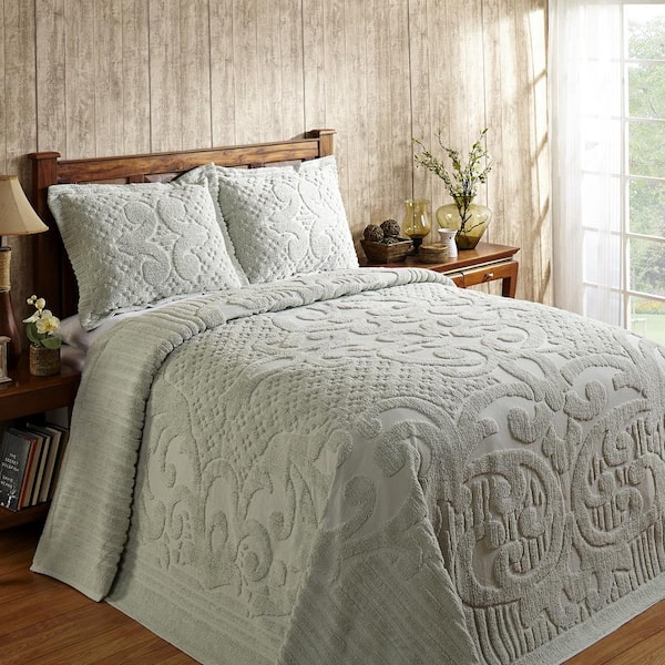 Better Trends Ashton 2-Piece 100% Cotton Sage Twin Medallion Design Bedspread Coverlet Set