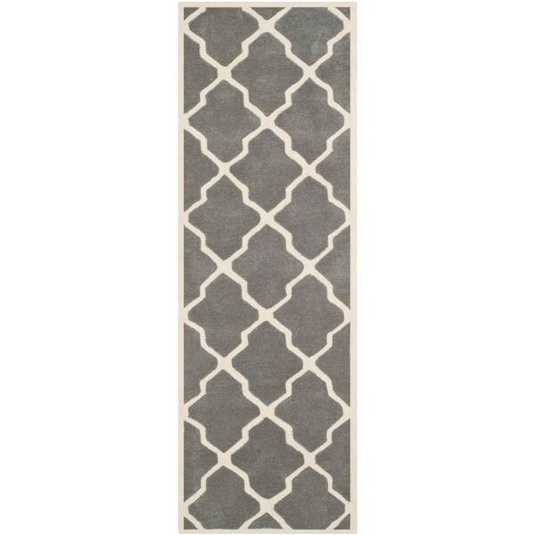 SAFAVIEH Chatham Dark Grey/Ivory 2 ft. x 9 ft. Border Multi-Point Trellis Runner Rug