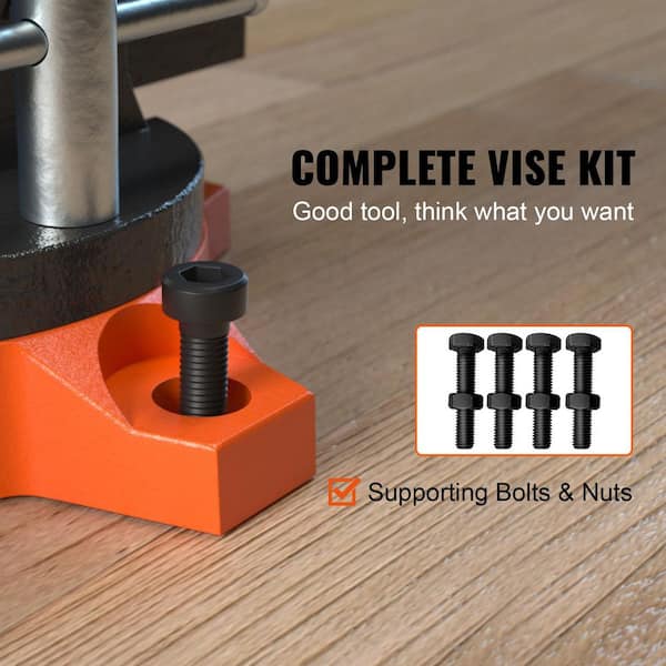 4.5 in. Bench Vise, 3.3 in. Jaw Opening, 240° Swivel Base, Cast Iron Vise with Anvil for Drilling, Pipe Cutting