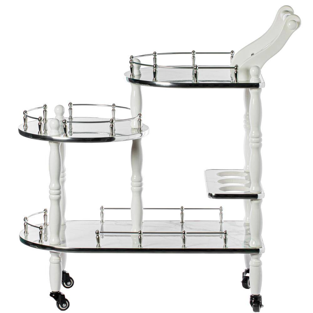 Gray Rectangular Wood Bar Cart with Wine Rack and Storage
