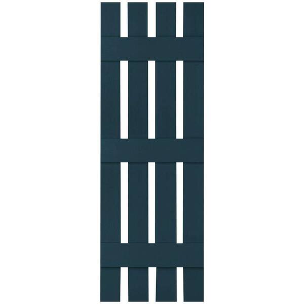 Ekena Millwork 16-1/4 in. x 57 in. Lifetime Vinyl Custom Four Board Spaced Board and Batten Shutters Pair Midnight Blue