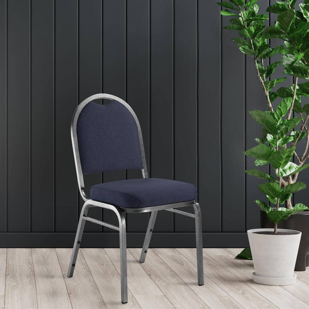 Midnight Blue Fabric and Metal Stackable Armless Side Chair