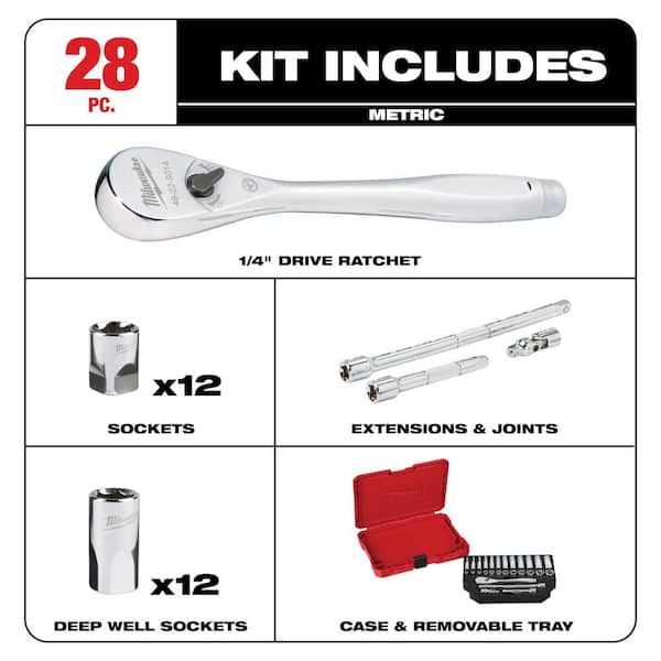 1/4 in. Drive Metric Ratchet/Socket Mechanics Tool Set with 3/8 in. Drive SAE/Metric Ratchet/Socket Set (84-Piece)