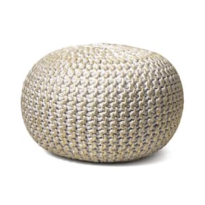 Ling Knit Filled Ottoman Gold Round Pouf