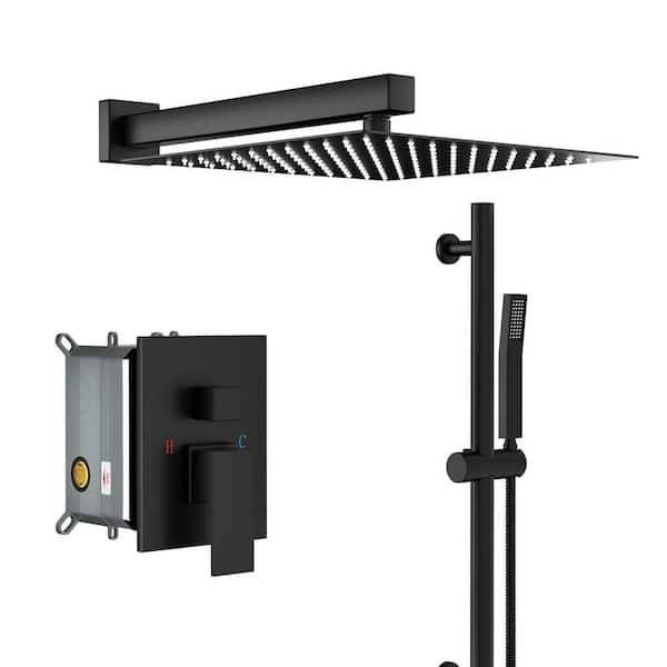 Unbranded Single Handle 1-Spray 10in. Shower Faucet 1.8 GPM with Pressure Balance and Slide Bar in. Matte Black(Valve Included)