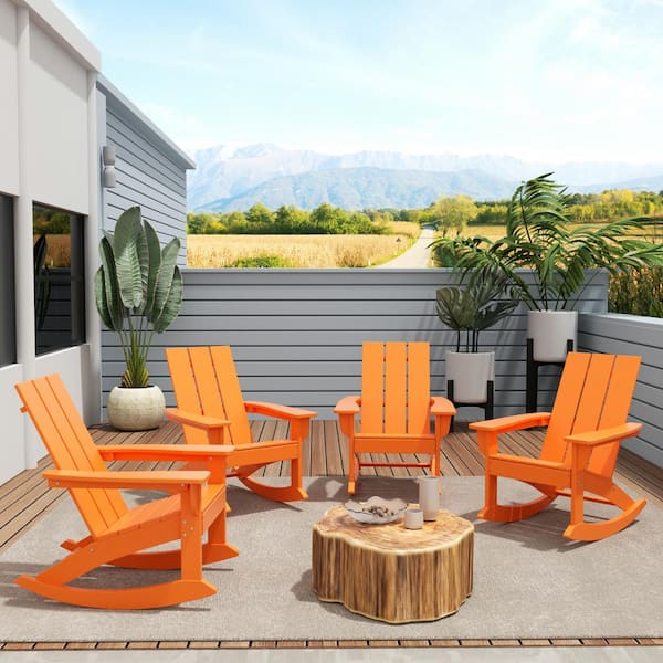 Shoreside Orange Plastic Adirondack Outdoor Rocking Chair Set of 4