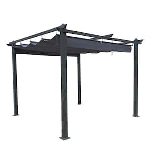 Outdoor 10 ft. x 10 ft. Brown Patio Retractable Pergola Canopy with Stand