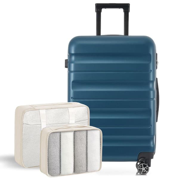 3 Bags 3-Piece Inky Blue ABS 24" Hardside Luggage Set with 2 Packing Cubes, 360° Dual Spinner