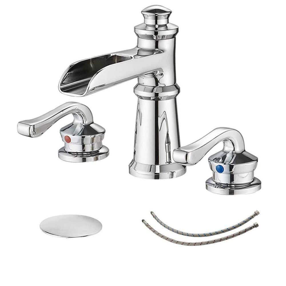 Polished Chrome Waterfall Widespread 2-Handle Bathroom Faucet