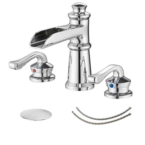 BWE 8 In. Waterfall Widespread 2-Handle Bathroom Faucet With Drain ...