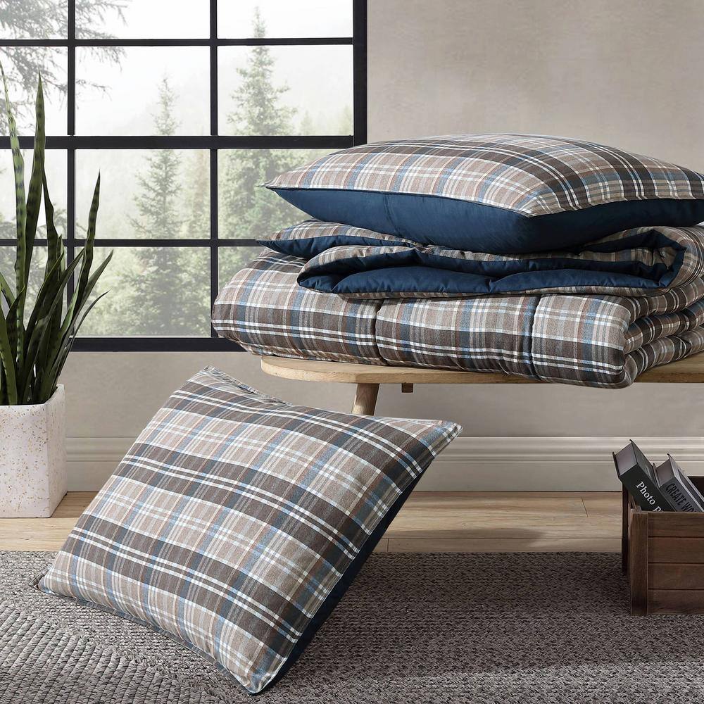 Twin Brown Plaid Reversible Microfiber Comforter Set