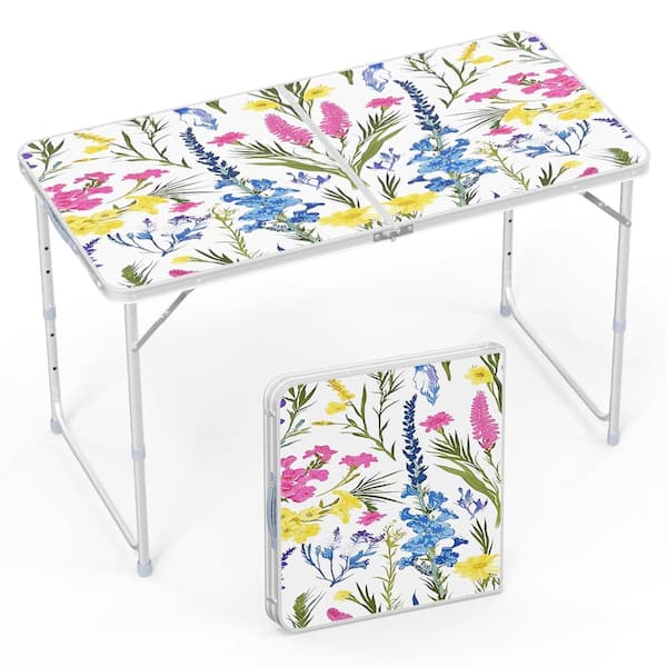 47.6 in x 23.6 in Folding Table Portable Height Adjustable Floral