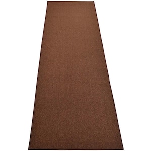 Rubber Collection Solid Brown 22 in. Width x Your Choice Length Custom Size Runner Rug