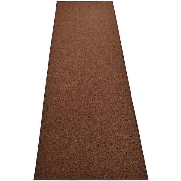 RugStylesOnline Rubber Collection Solid Brown 36 in. Width x Your Choice Length Custom Size Runner Rug