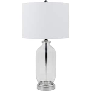 Raev 26 in. Clear Indoor Table Lamp with White Drum Shaped Shade