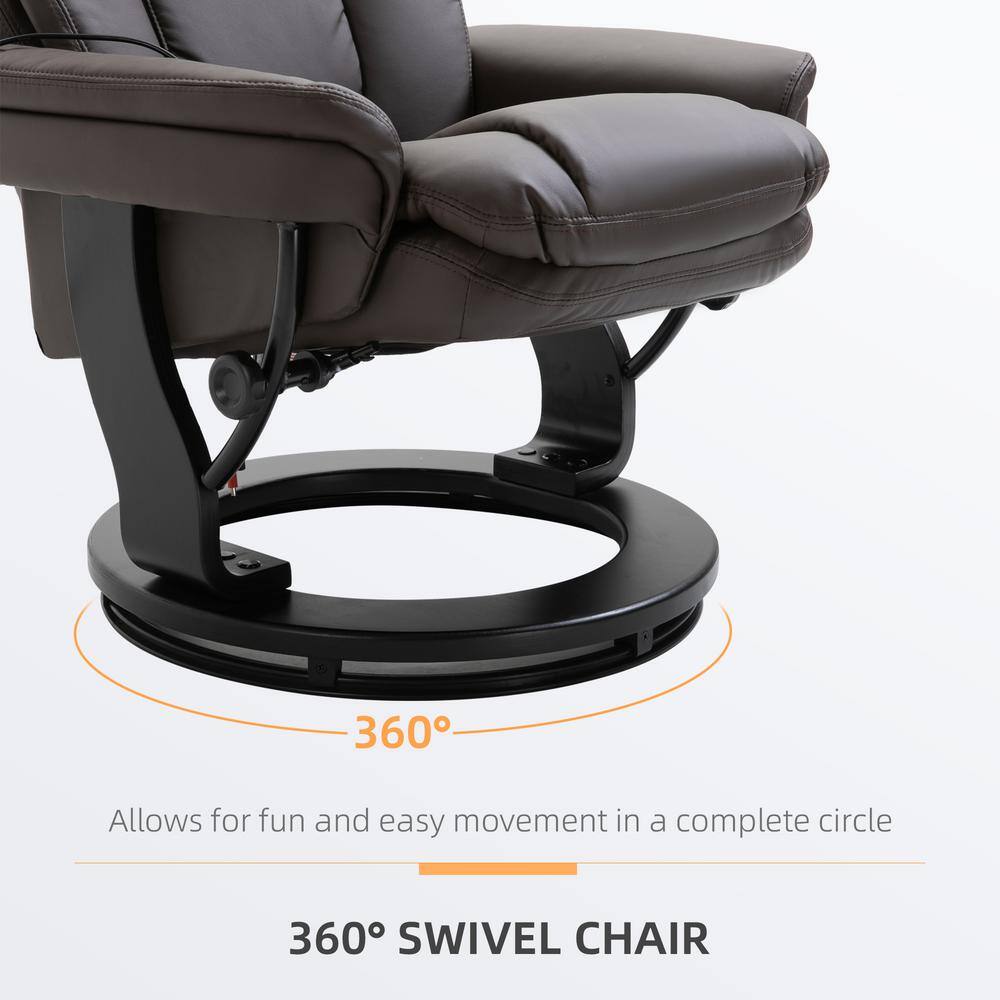 Brown Faux Leather Swivel Massage Recliner with Ottoman