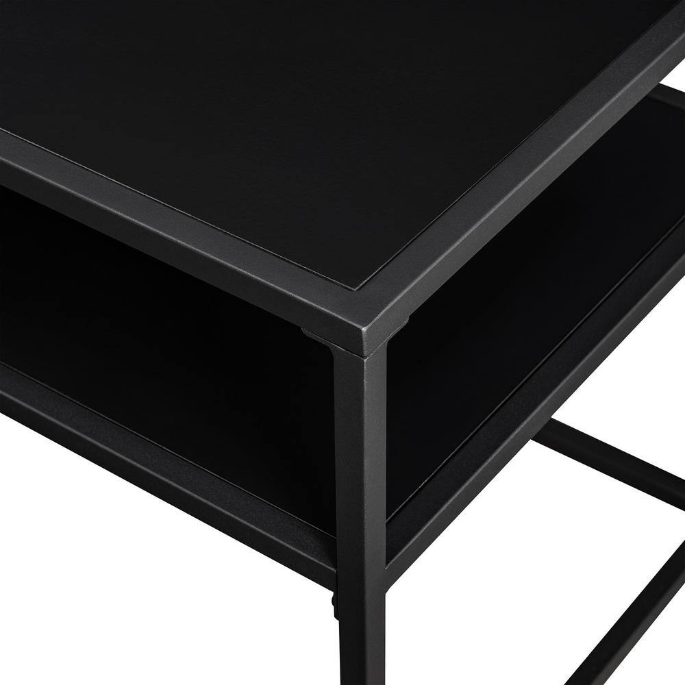 40 in. Solid Black Wood and Metal Modern Open-Storage TV Stand for TVs up 43 in.
