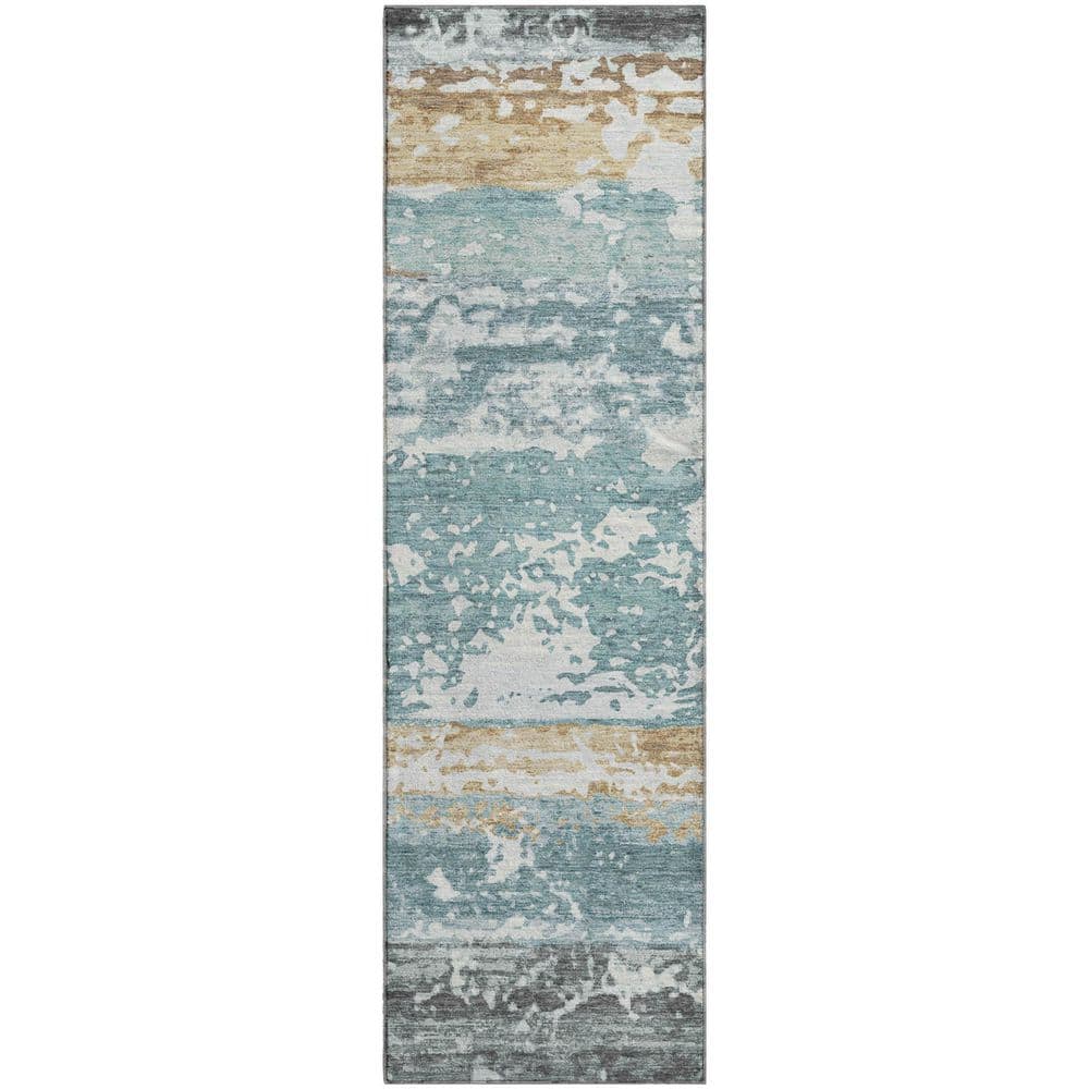 Mayfield Premium Machine Washable Abstract AMF2398 Teal 2 ft. x 7 ft. Runner Rug price history on PriceWatchPro