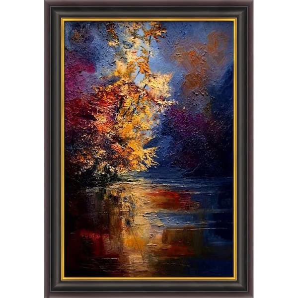 LA PASTICHE River by Justyna Kopania Opulent Framed Abstract Oil Painting Art Print 30 in. x 42 in.