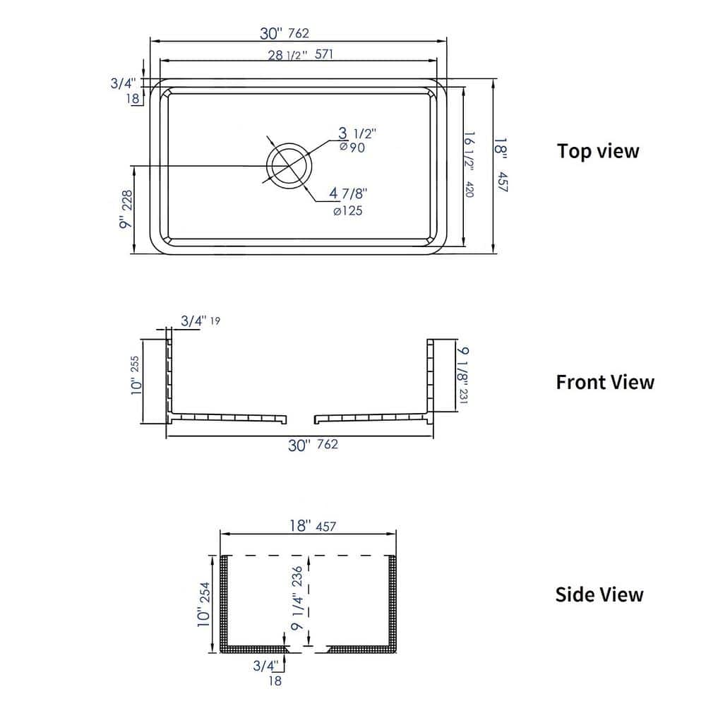 30'' White Fireclay Farmhouse Drop-In Kitchen Sink