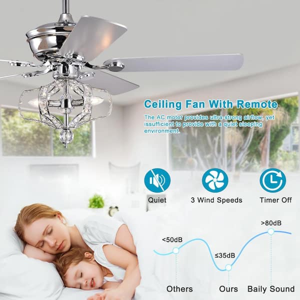 52 in. Smart Indoor Chrome Ceiling Fan with Remote Control and 5
