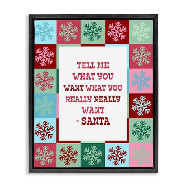 Stupell Industries Funny Santa What You Want by Lil' Rue 1-Piece Floater Frame Graphic Print Typography Poster Art Print 21 in. x 17 in.
