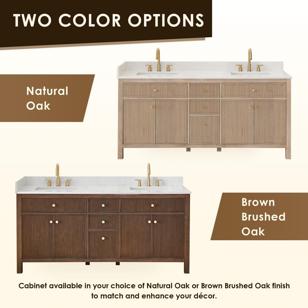 Cerrito 72" Brown Oak Double Sink Vanity with White Stone Top