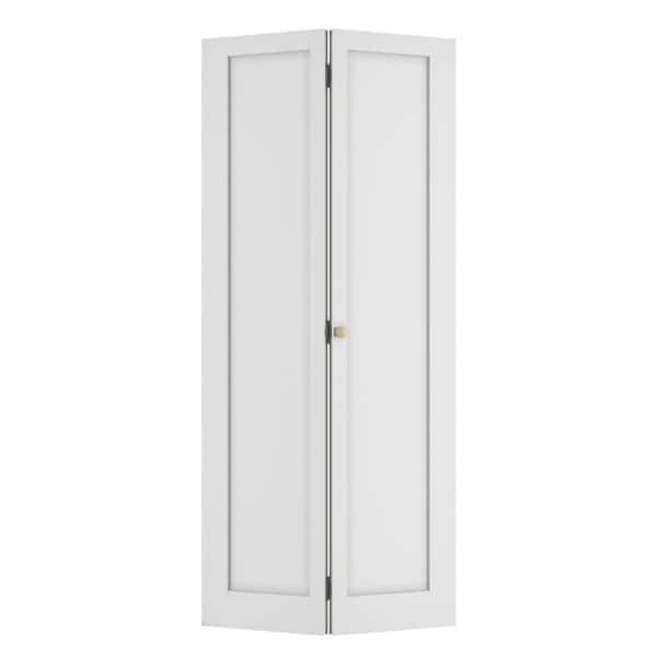 36 in. x 78.4 in. 1-Panel Hollow Core White Primed Molded Composite MDF Closet Bi-Fold Door with Hardware Kit