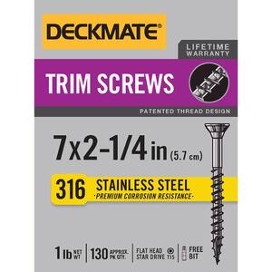 Marine Grade Stainless Steel #7 X 2-1/4 in. Wood Trim Screw 1lb (Approximately 130 Pieces)