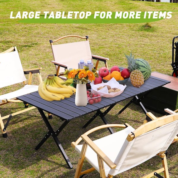 Sudzendf 45.66 in. Black Rectangle Steel Picnic Table Seats 4-6 People with  Carry Bag LN20233220 - The Home Depot