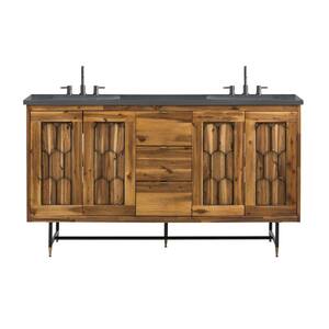 Mariscal 61 in. W x 22 in. D Bath Vanity in Rustic Wood with Quartz Vanity Top in Gray with White Basins