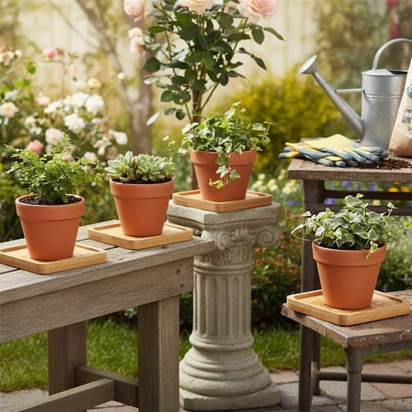 Llanowar Wastes 3枚セット Square Bamboo Wood Plant Saucer Set of 6 YNLIN376 - The Home Depot