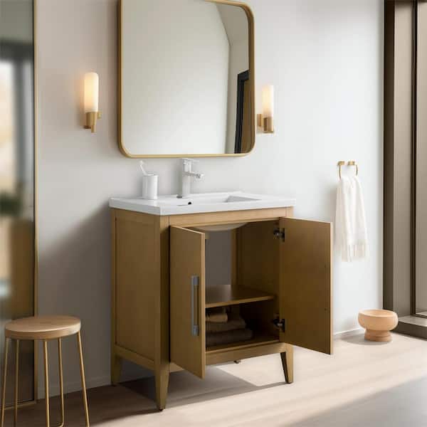 Vanity Art 30 in. W x 18.5 in D x 34 in. H Single Sink Bathroom Vanity Cabinet in Natural Oak with Ceramic Top