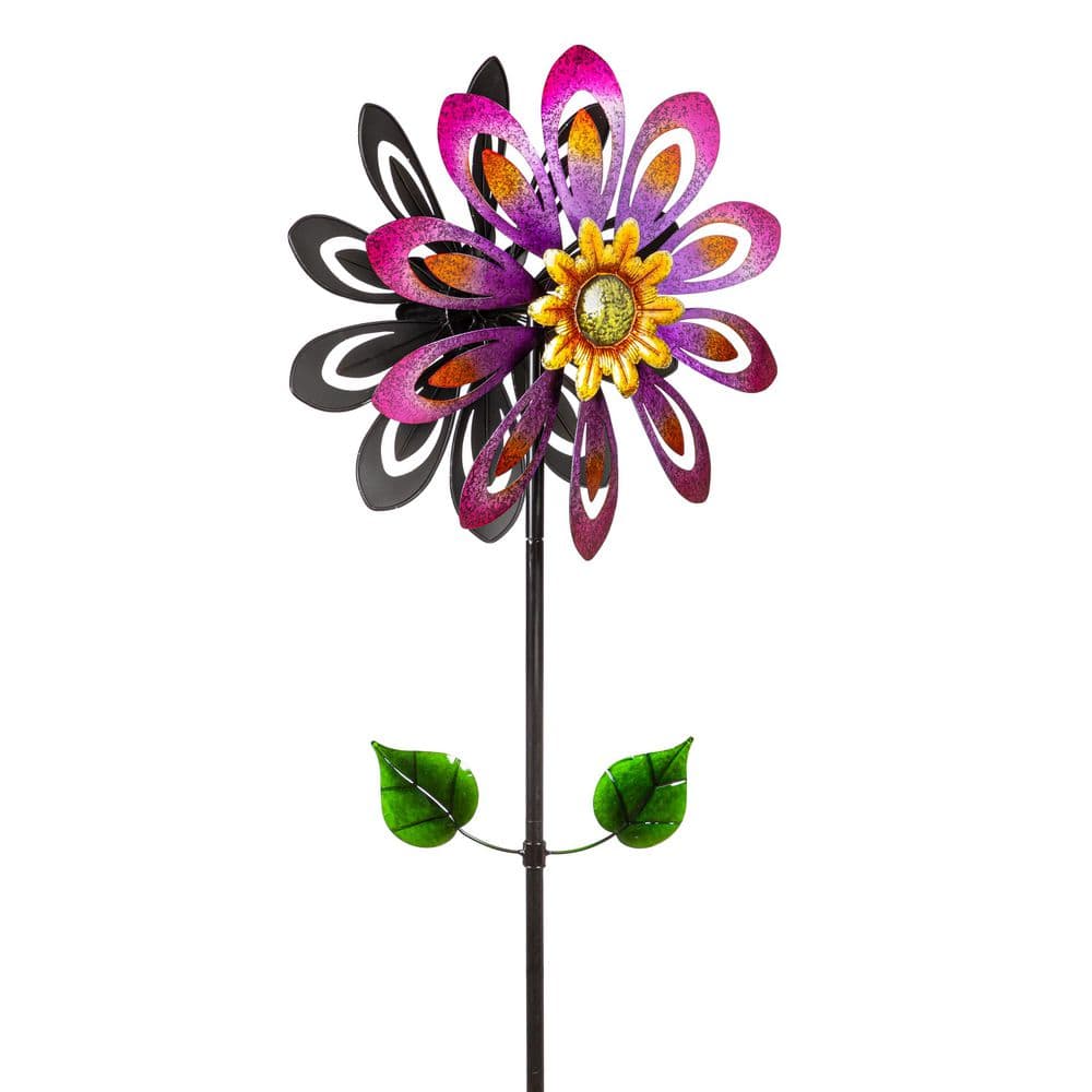 Evergreen 75 in. Violet Flower Metal Wind Spinner 47M5041 - The