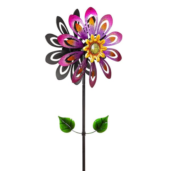 Evergreen 75 in. Violet Flower Metal Wind Spinner 47M5041 - The