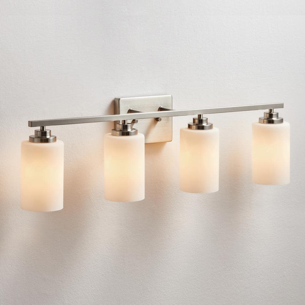 Brushed Nickel 4-Light Dimmable Vanity Light with Frosted Glass Shades
