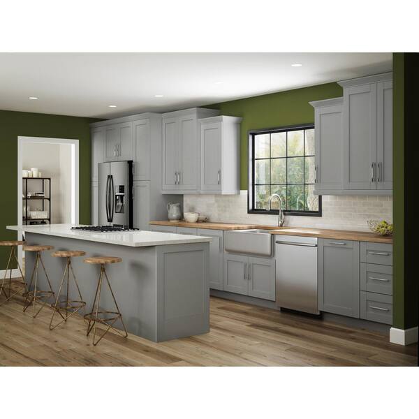 Contractor Express Cabinets Arlington Veiled Gray Plywood Shaker Stock Assembled Wall Kitchen Cabinet Soft Close 12 in W x 12 in D x 36 in H W1236L-AVG