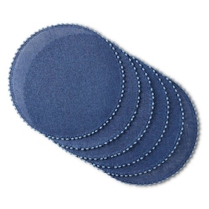 Woven Lindos 15" Round Navy Blue Water Resistant Placemats (Set of 6)