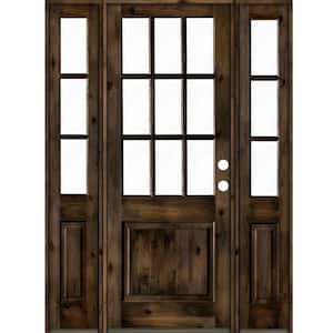 64 in. x 96 in. Knotty Alder 2 Panel Left-Hand/Inswing Clear Glass Black Stain Wood Prehung Front Door w/Sidelites