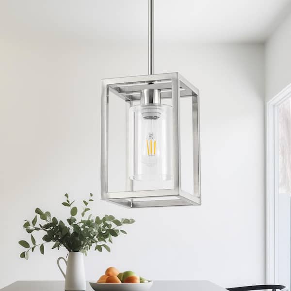45.6 in. 1-Light Brushed Nickel Kitchen Island Pendant Light with Clear Glass Shade for Dining RoomNo Bulb Included