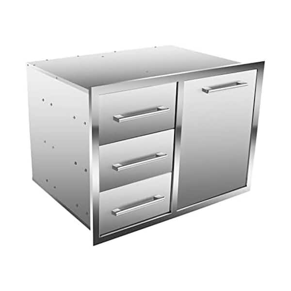 Triple Drawer Combo Stainless Steel 28 x 19.6 x 20.1 Outdoor Kitchen Cabinet Mute Heavy Duty Slide Rail Waterproof