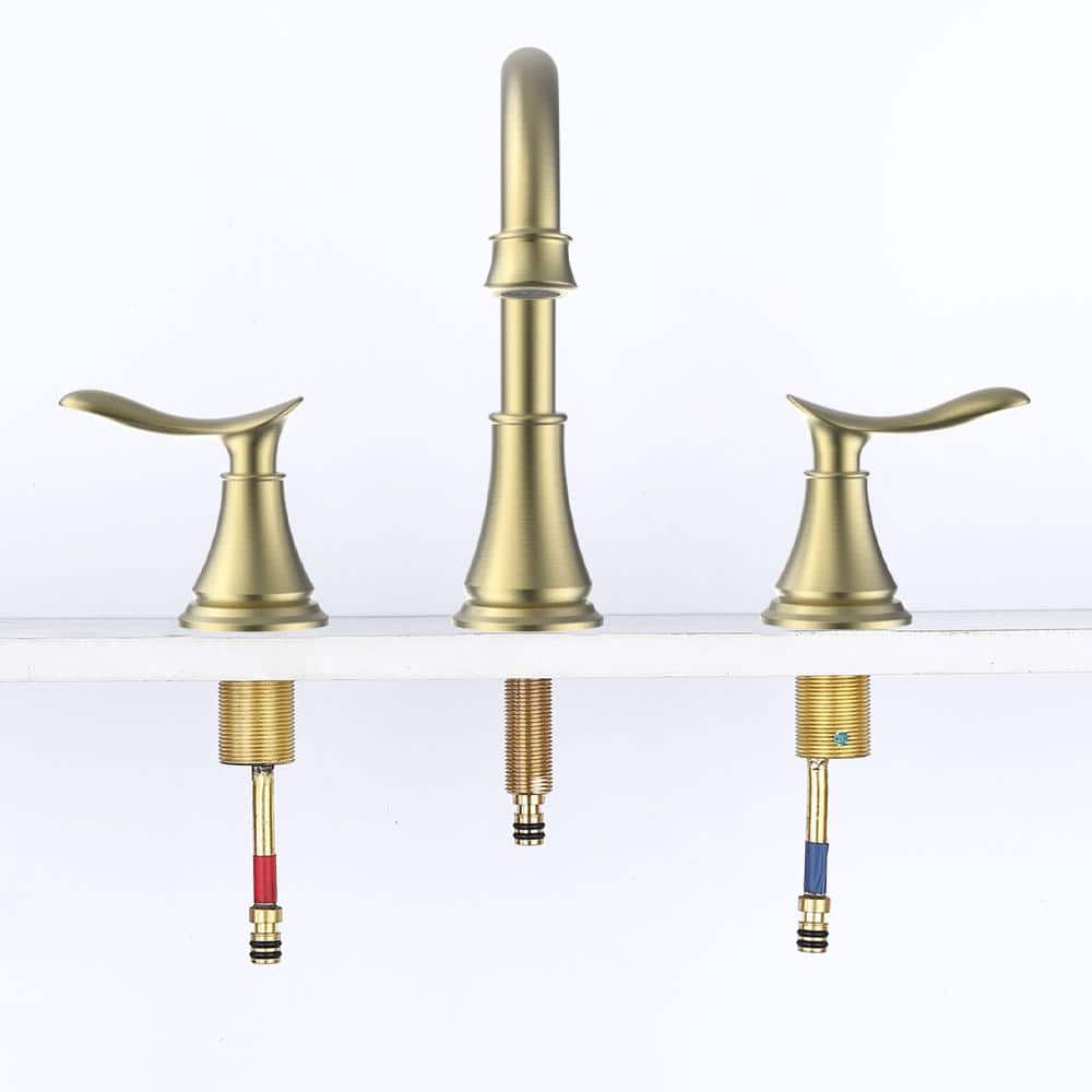 Brushed Gold Double Handle Widespread Bathroom Faucet with Drain Kit