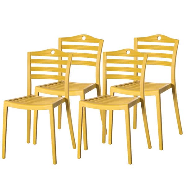 FABULAXE Yellow Modern Plastic Dining Chair with Ladderback Design (Set of 4)