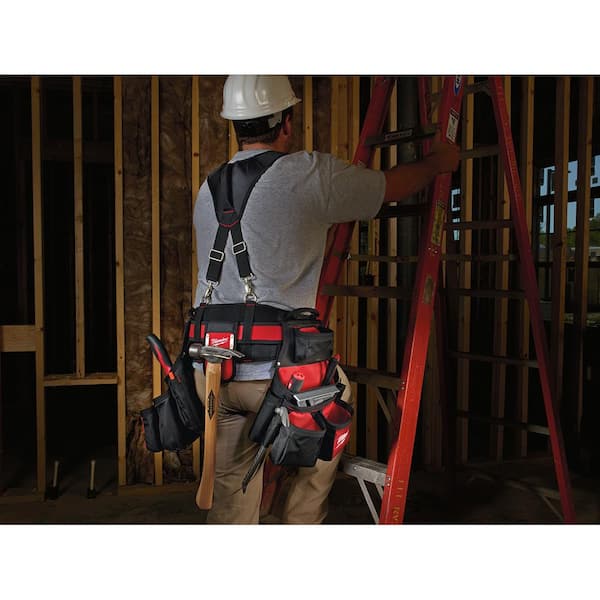 Milwaukee General Contractor Work Belt with Suspension Rig with 11 Compact Electricians Pouch