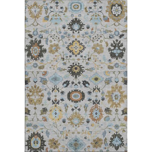 Mayfield Premium Machine Washable Abstract AMF2458 Silver 10 ft. x 14 ft. Area Rug