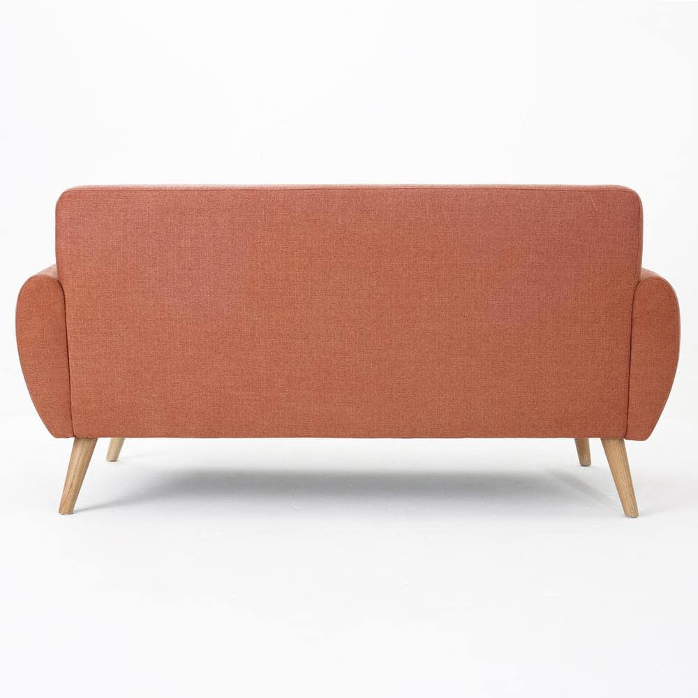Mid-Century Orange and Brown Tufted Fabric Sofa